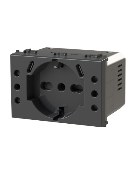 Módulo de toma Schuko, 2 tomas 10A y 2 USB 3.1 tipo C, 5Vdc 3A, gris, compatible Vimar Arkè - 4Box USBP503 4BUSBP503.V19