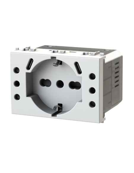 Módulo de toma Schuko, 2 x 10A y 2 x tomas USB 3.1 tipo C, 5Vdc 3A, blanco, compatible Vimar Plana - 4Box USBP503 4BUSBP503.V14