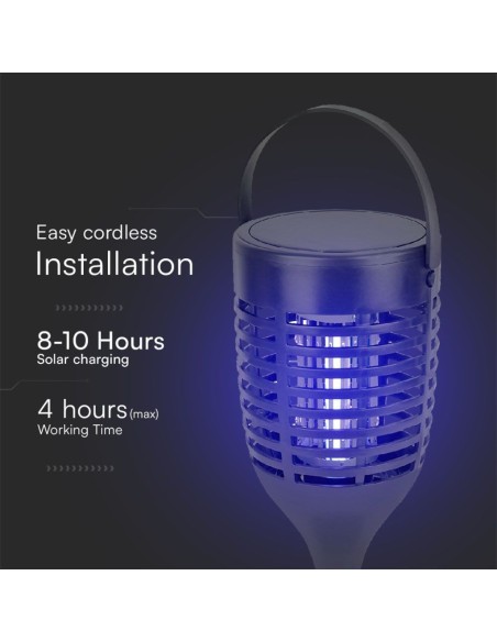 Zanzariera elettrica con pannello solare, 2W, ricarica USB tipo C, nero - V-TAC VT-3215 23459