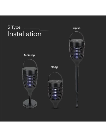 Zanzariera elettrica con pannello solare, 2W, ricarica USB tipo C, nero - V-TAC VT-3215 23459