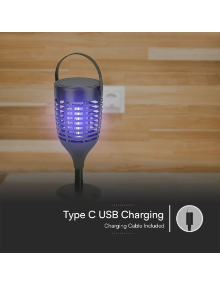 Zanzariera elettrica con pannello solare, 2W, ricarica USB tipo C, nero - V-TAC VT-3215 23459
