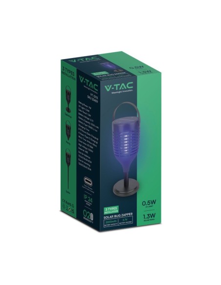 Mosquitera eléctrica con panel solar, 2W, carga USB tipo C, negro - V-TAC VT-3215 23459