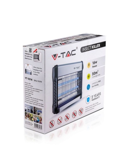 V-TAC VT-3216 11179 Mosquitero Eléctrico 16W con 2 Tubos UV T5