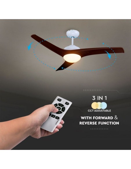 Ventilateur de plafond avec lumière, 15W, 5 vitesses, diamètre 132cm, avec télécommande - V-TAC VT-6055-3 7920