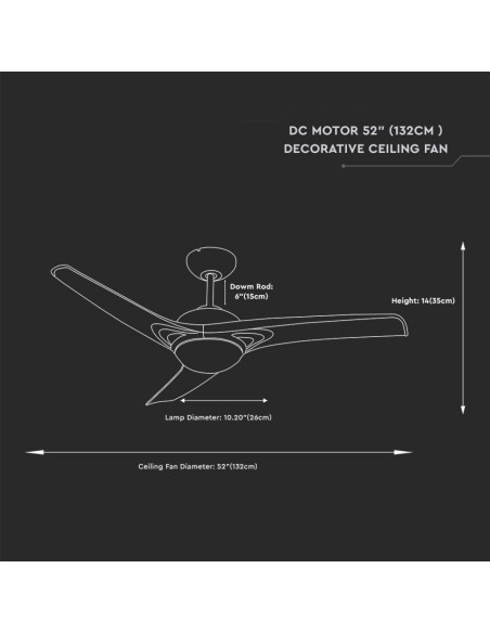Ventilatore da soffitto con luce, 15W, 5 velocità, diametro 132cm, con telecomando - V-TAC VT-6055-3 7920