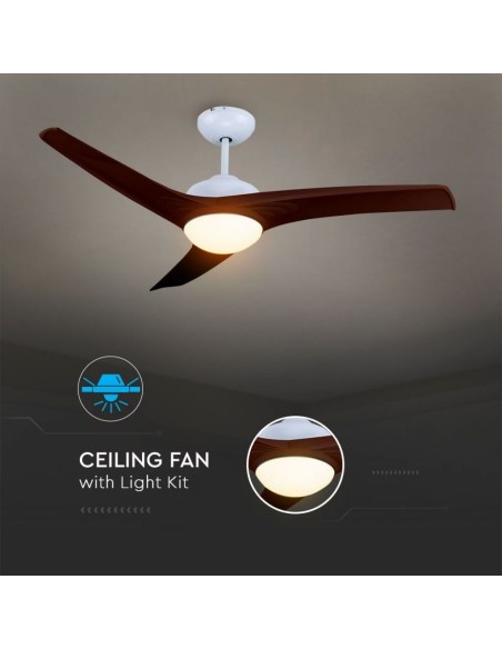 Ventilateur de plafond avec lumière, 15W, 5 vitesses, diamètre 132cm, avec télécommande - V-TAC VT-6055-3 7920