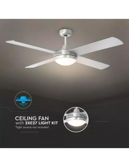 Ventilateur de plafond avec lumière (2xE27), 60W, 5 vitesses, diamètre 132cm, avec télécommande - V-TAC VT-6054-4 7918