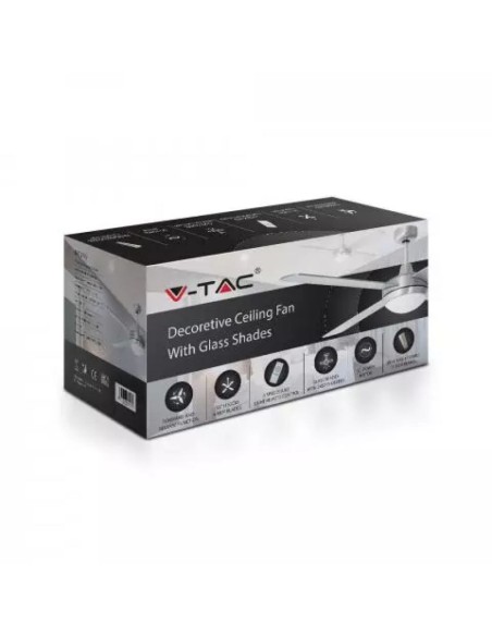 Ventilatore da soffitto con luce (2xE27), 60W, 5 velocità, diametro 132cm, con telecomando - V-TAC VT-6054-4 7918