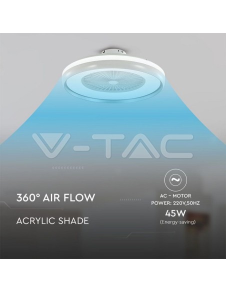 Ventilador de techo con luz, 45W, 5 velocidades, diámetro 60cm, gris, con mando a distancia - V-TAC VT-5022 217935