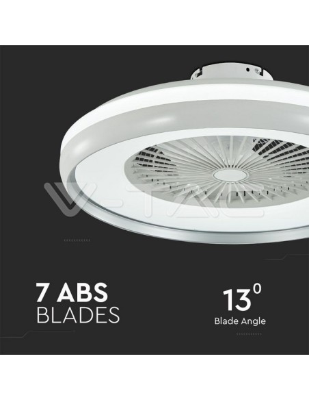 Deckenventilator mit Licht, 45W, 5 Geschwindigkeiten, Durchmesser 60cm, grau, mit Fernbedienung - V-TAC VT-5022 217935