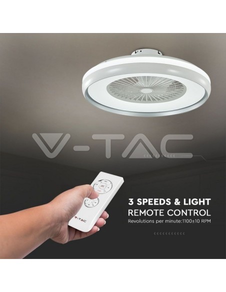 Ventilatore da soffitto con luce, 45W, 5 velocità, diametro 60cm, grigio, con telecomando - V-TAC VT-5022 217935