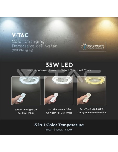 Ventilatore da soffitto con luce, 45W, 5 velocità, diametro 60cm, grigio, con telecomando - V-TAC VT-5022 217935