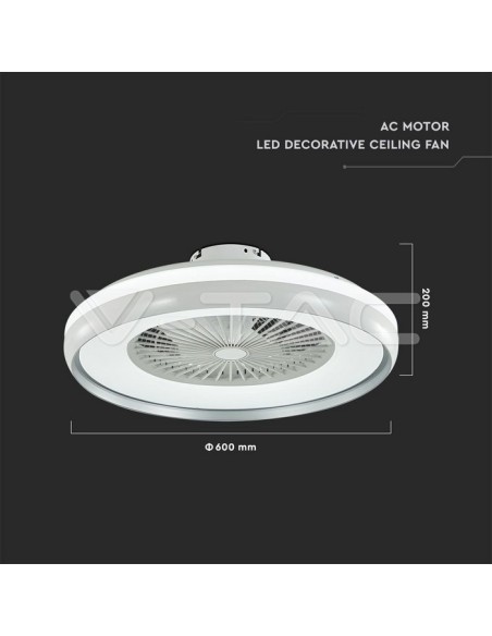 Ventilatore da soffitto con luce, 45W, 5 velocità, diametro 60cm, grigio, con telecomando - V-TAC VT-5022 217935