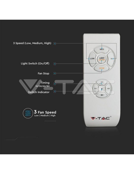 Ventilateur de plafond avec lumière, 45W, 5 vitesses, diamètre 60cm, avec télécommande - V-TAC VT-5022 217934