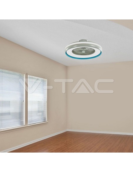 Ventilatore da soffitto con luce, 45W, 5 velocità, diametro 60cm, grigio con anello blu, con telecomando - V-TAC VT-5022 217934
