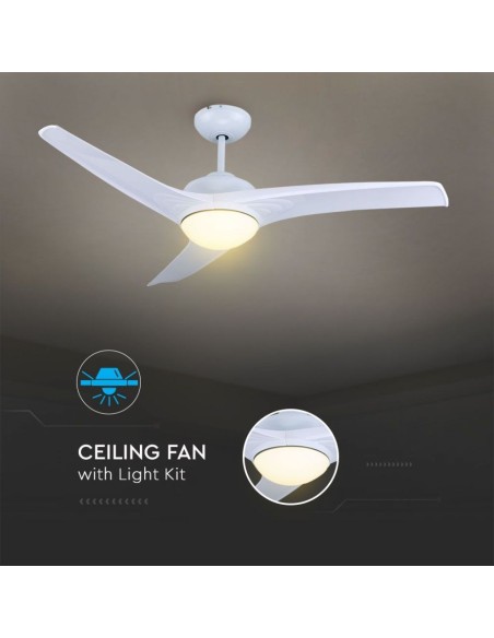 Deckenventilator mit Licht, 35W, 5 Geschwindigkeiten, Durchmesser 132cm, mit Fernbedienung - V-TAC VT-6055-3 7919