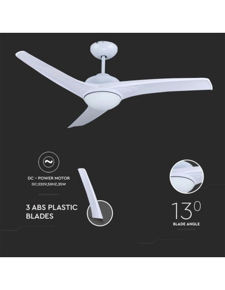 Ceiling fan with light, 35W, 5 speeds, diameter 132cm, with remote control - V-TAC VT-6055-3 7919