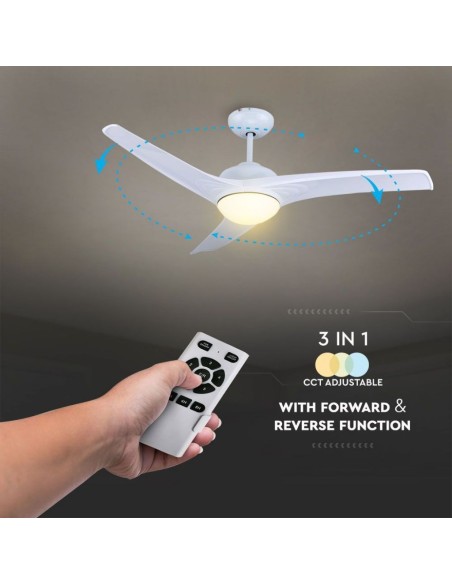 Ventilatore da soffitto con luce, 35W, 5 velocità, diametro 132cm, con telecomando - V-TAC VT-6055-3 7919