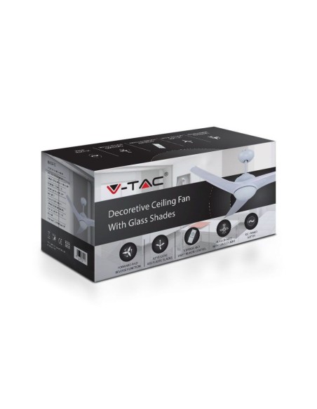 Ventilateur de plafond avec lumière, 35W, 5 vitesses, diamètre 132cm, avec télécommande - V-TAC VT-6055-3 7919