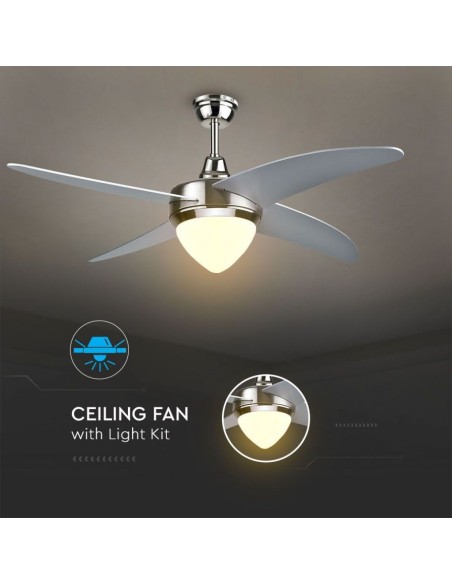 Deckenventilator mit Licht, 60W, 3 Geschwindigkeiten, Durchmesser 106cm, mit Fernbedienung - V-TAC VT-6043-4 7915