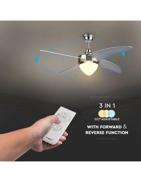 Ventilador de techo con luz, 60W, 3 velocidades, diámetro 106cm, con mando a distancia - V-TAC VT-6043-4 7915