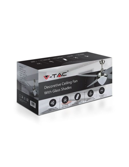 Ventilatore da soffitto con luce, 60W, 3 velocità, diametro 106cm, con telecomando - V-TAC VT-6043-4 7915