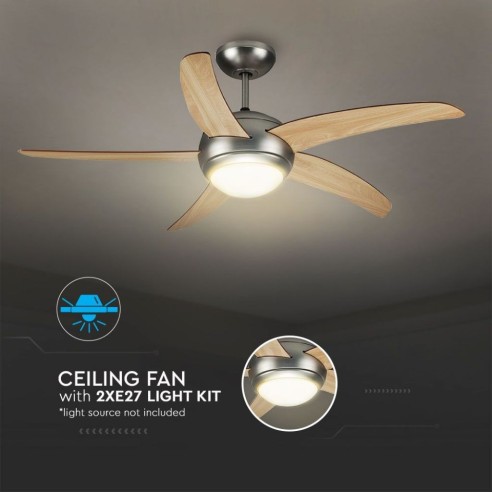 Ventilador de techo con luz (2xE27),...