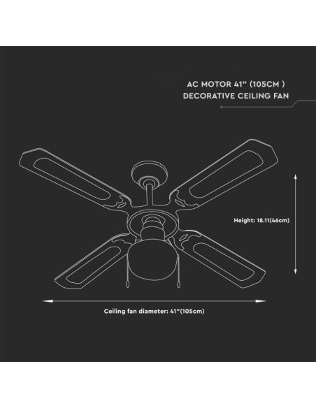 Ventilador de techo con luz (1xE27), 50W, 3 velocidades, diámetro 106cm - V-TAC VT-6042-4 7914