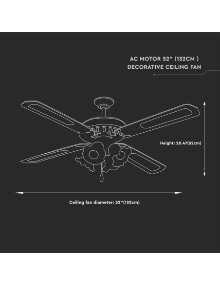 Deckenventilator mit Licht (4xE27), 55W, 3 Geschwindigkeiten, Durchmesser 132cm - V-TAC VT-6053-5 7916