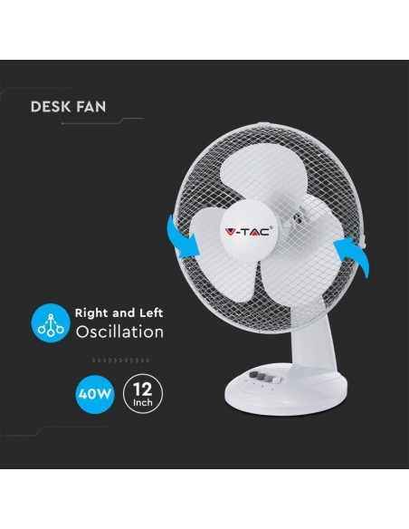 Tafelventilator, 40W, 3 snelheden, oscillerende functie, diameter 34cm - V-TAC VT-4012-3 7924
