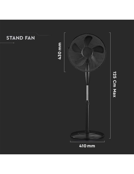Pedestal fan, 55W, 3 speeds, oscillating function, diameter 43cm, height 120cm, black - V-TAC VT-5016-5 7923