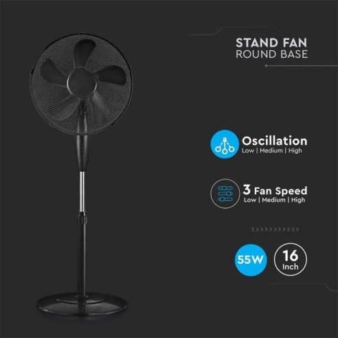 Staande ventilator, 55W, 3 snelheden,...