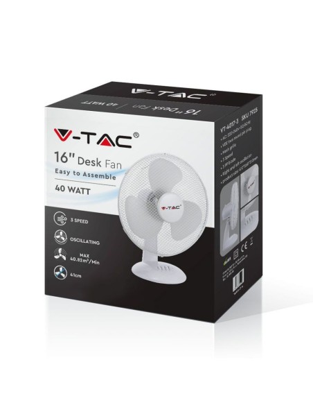 Tischventilator, 40W, 3 Geschwindigkeiten, oszillierende Funktion, Durchmesser 41cm - V-TAC VT-4017-3 7925