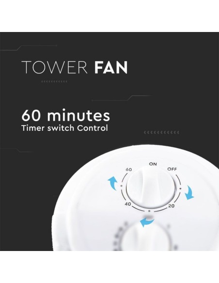 Staande ventilator, 45W, 3 snelheden, oscillerende functie, hoogte 78cm, met timer - V-TAC VT-4538 7926