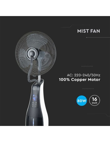 Ventilador con nebulizador, vaporización regulable, 80W, con mando a distancia, diámetro 43cm - V-TAC VT-8217-3 7936
