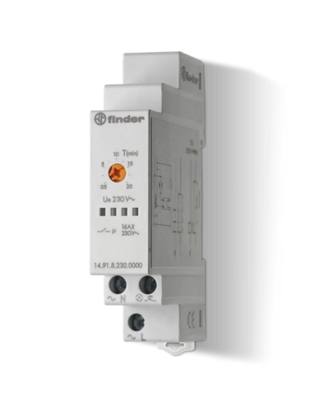 Staircase light timer, 1 function, adjustment 30 seconds ~ 20 minutes, 16A, 1 NO contact, series 14 - Finder 14.91.8.230.0000