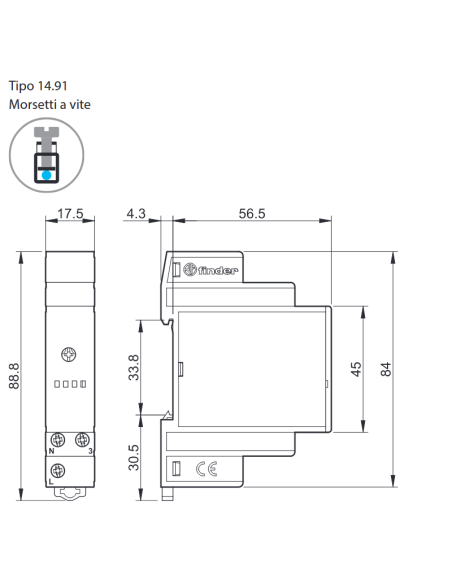 Trappenhuisautomaat, 1 functie, instelbaar 30 seconden ~ 20 minuten, 16A, 1 maakcontact, serie 14 - Finder 14.91.8.230.0000