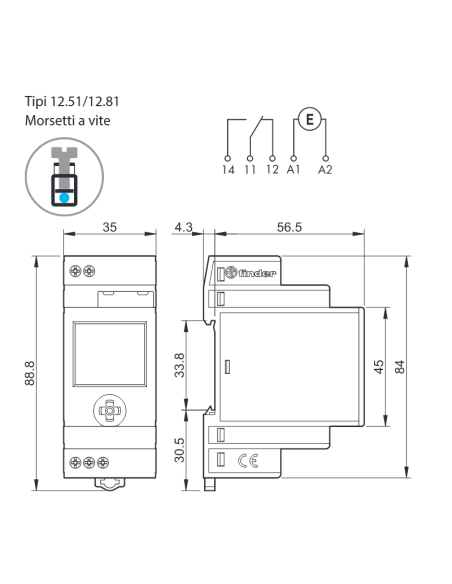 NFC-Digitalschaltuhr, täglich/wöchentlich, 30 Min Intervall, 1 Wechselkontakt, 16A, 230Vac, Serie 12 - Finder 12.51.8.230.0000