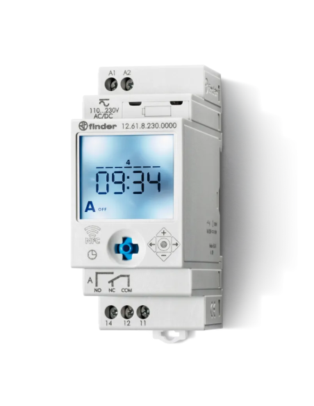 NFC digital time switch, weekly, 1 minute interval, 1 changeover contact, 16A, 230Vac, series 12 - Finder 12.61.8.230.0000