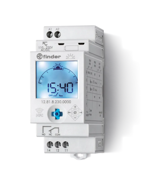 NFC digitale astronomische schakelaar, 1 wisselcontact, 16A, 230Vac, 12 serie - Finder 12.81.8.230.0000
