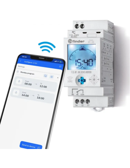 Interruttore astronomico digitale NFC, 1 contatto in scambio, 16A, 230Vac, serie 12 - Finder 12.81.8.230.0000