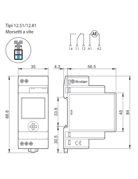 NFC digitale astronomische schakelaar, 1 wisselcontact, 16A, 230Vac, 12 serie - Finder 12.81.8.230.0000