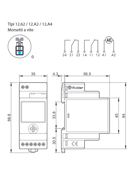 Interruptor astronómico digital NFC, semanal, intervalo 1 min, 2 contactos conmutados, 16A, 230Vac - Finder 12.A2.8.230.0000