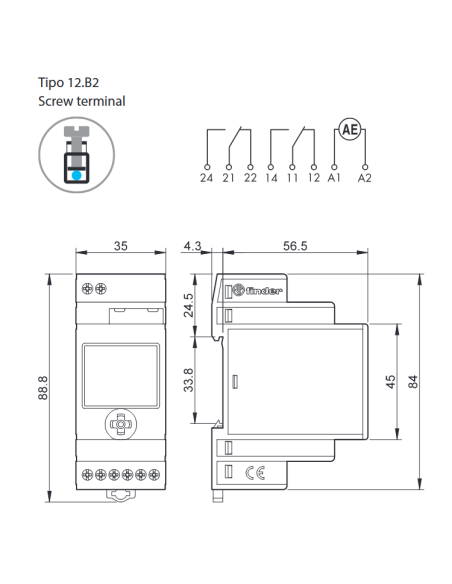 Interrupteur astronomique NFC et Bluetooth, annuel, 2 contacts inverseurs, 16A, 230Vac, série 12 - Finder 12.B2.8.230.0000