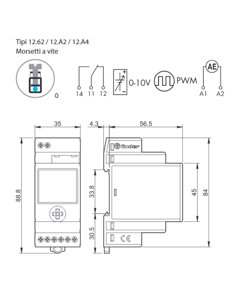 Interrupteur astronomique NFC, hebdomadaire, sortie analogique 0-10 V ou PWM, SPST, 16A, 230Vac - Finder 12.A4.8.230.0010
