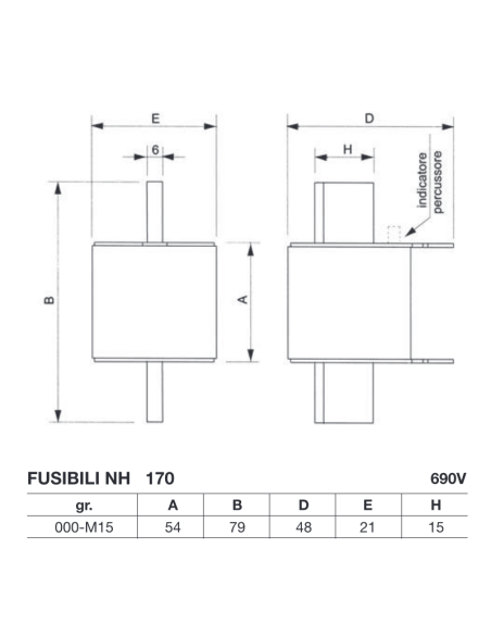 Fusibile NH 000 M15 gR/aR serie 170, super rapido, con percussore, 690V 160A - Wimex 5523569