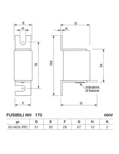 Fuse NH 00 M26 RF aR/gR 170... 2