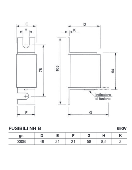 Fuse NH 000 B aR, super fast, with striker, 690V 100A, bolt fixing - Wimex 5522011