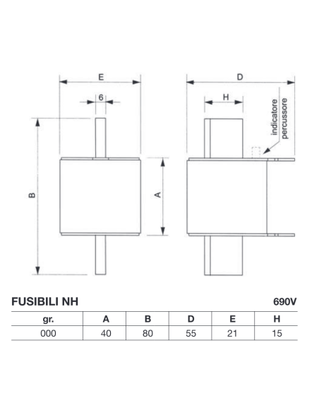 Fuse NH 000 gR, super fast, with striker, 690V 40A - Wimex 5521007