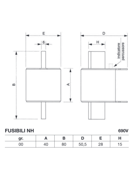 Fusibile NH 00 gR/aR, super rapido, con percussore, 690V 160A - Wimex 5521160